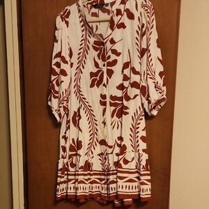 Mlle Gabrielle White Dress with Rust Botanical Print